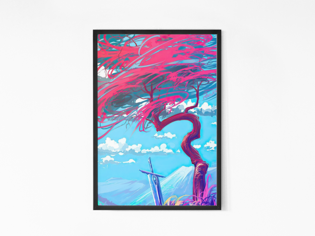 Pink Tree & Sword Wall Art Canvas mockup