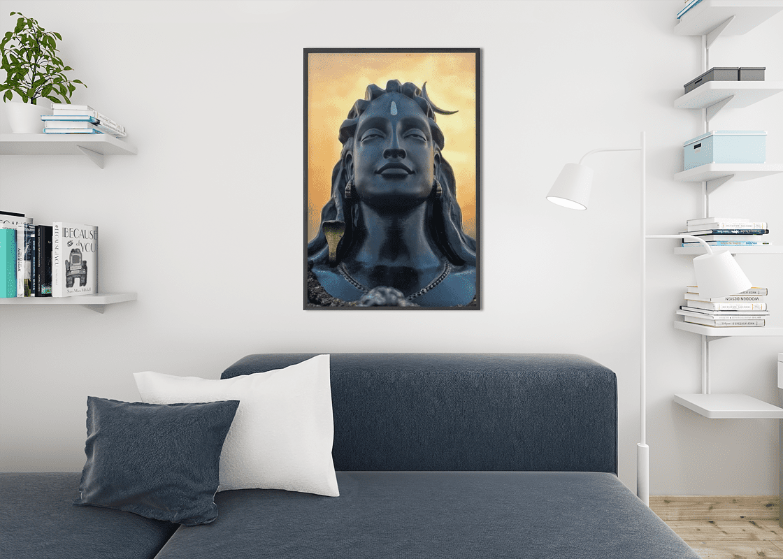 mockup of an art print frame placed in a modern living room 1970 el1