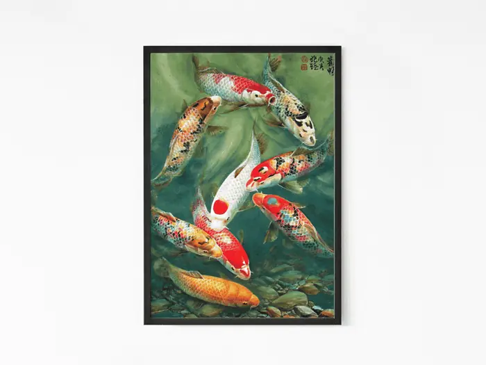 Enchanting Koi Fish Wall Poster | Glass Framed Poster For Home, Office