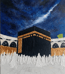 Hand Painted Makkah Wall Art | Glass Framed Poster for Living room and Devotional room - Image 2