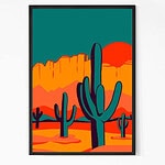 Retro Desert Cactus Painting Wall Art