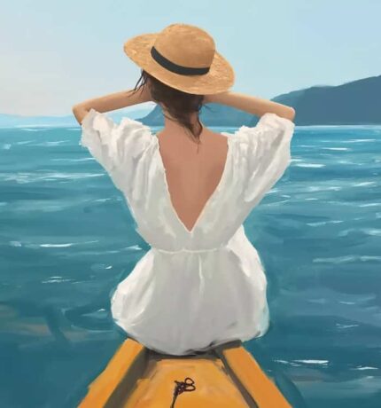 lady on a boat painting wall art