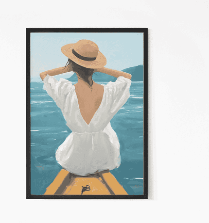 lady on a boat painting wall art