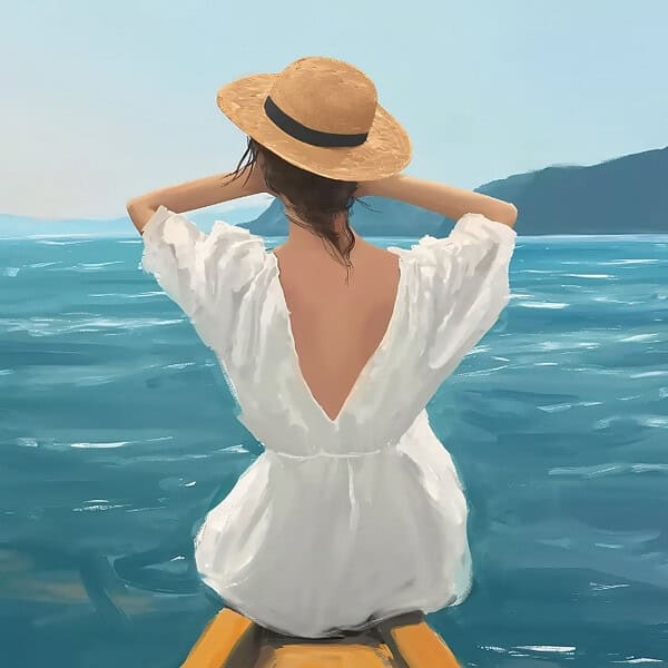 lady on a boat painting wall art