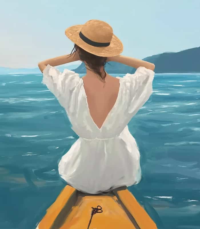lady on a boat painting wall art