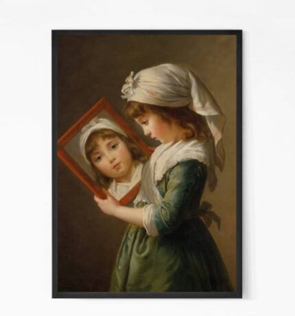 Girl Looking in a Mirror Painting Wall Art