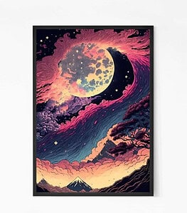 Colorful Moon of Mount Fuji Wall Art