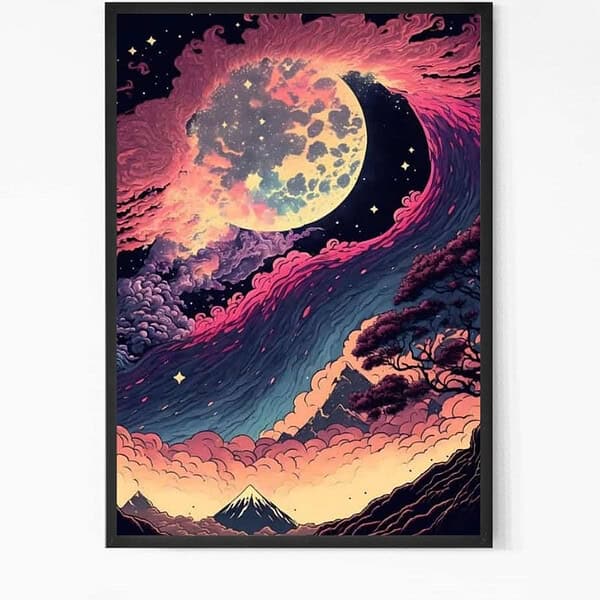 Colorful Moon of Mount Fuji Wall Art