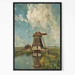 Hand painted A Windmill on a Polder Waterway Wall Art