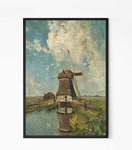 Hand painted A Windmill on a Polder Waterway Wall Art