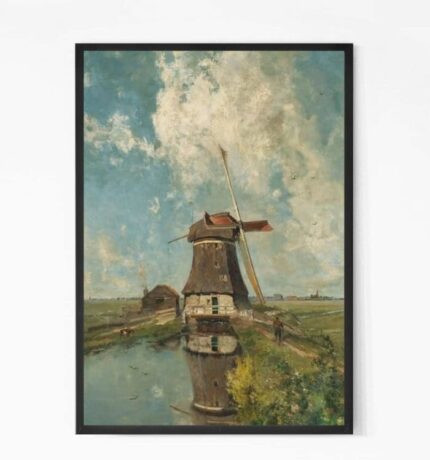 Hand painted A Windmill on a Polder Waterway Wall Art