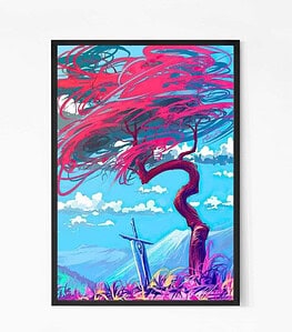 Pink Tree & Sword Wall Art Canvas