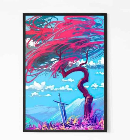 Pink Tree & Sword Wall Art Canvas