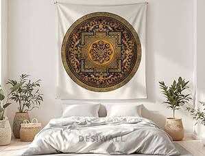 Buy Golden Mandala Tapestry Wall Art