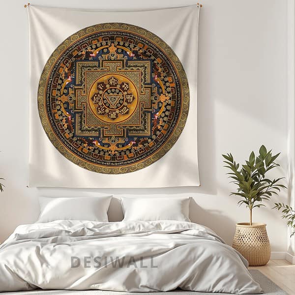 Buy Golden Mandala Tapestry Wall Art