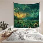 Sunset on Sunflower Field Tapestry