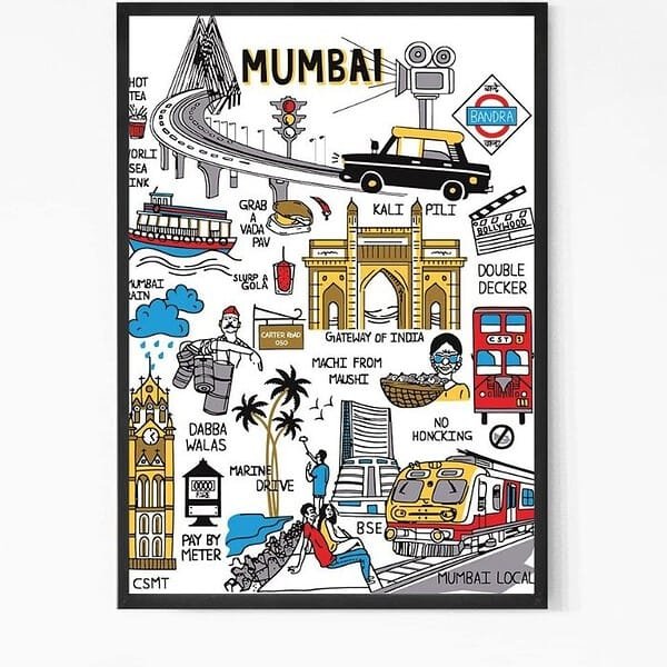 Shop Beautiful Mumbai Map Wall Art | Buy City Map Wall Art